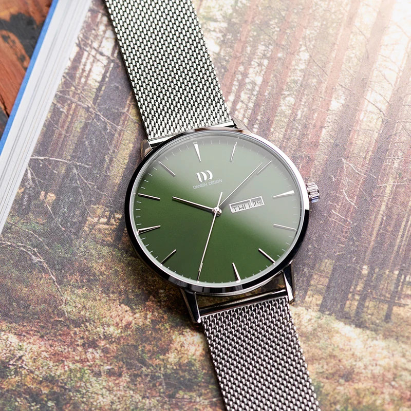 Danish Design Akilia IQ77Q1267 Herrenuhr Grün • Grünes Sunburst-Zifferblatt • Tag/Datum-Anzeige