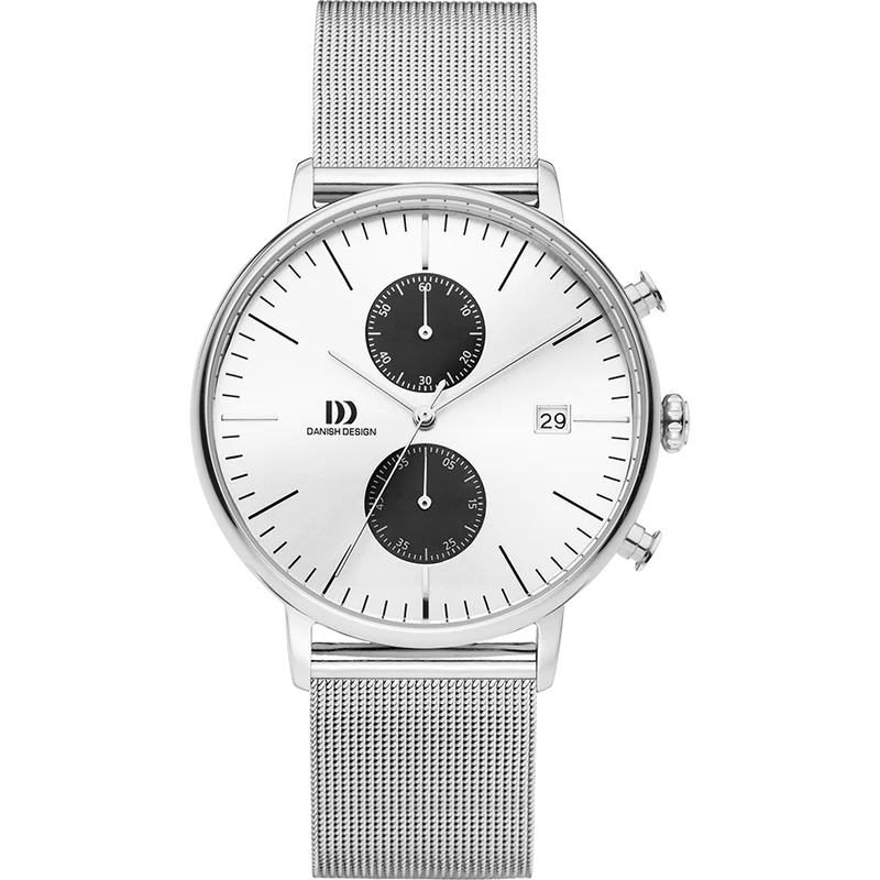 Danish Design Koltur IQ74Q975 Herren Armbanduhr Silber • Chronograph • Milanaise-Armband