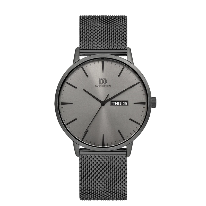 Danish Design Akilia IQ66Q1267 Herrenuhr Grau • Wochentags- und Datumsanzeige • Milanaise-Armband