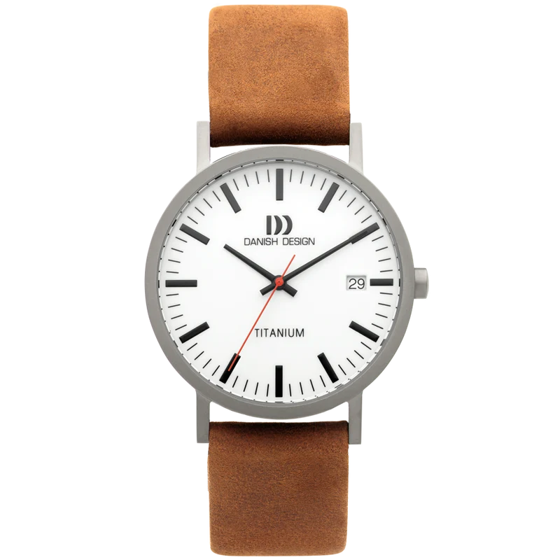 Danish Design Gløbe IQ31Q1273 Rhine Large Armbanduhr Weiß/Kamel • Titangehäuse • Mineralglas