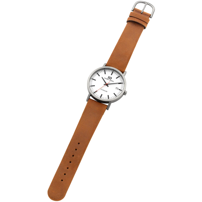 Danish Design Gløbe IQ31Q1273 Rhine Large Armbanduhr Weiß/Kamel • Titangehäuse • Mineralglas