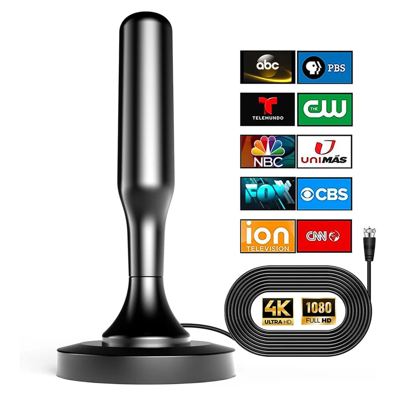 Digitale TV Antenne 4K Magnetisch 300 Mijl Bereik DVB-T2 ATSC 25dBi Zwart Metaal Coax Kabel 5m Binnen Buiten | Sansoti