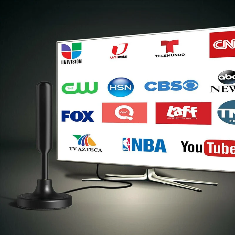 Digitale TV Antenne 4K Magnetisch 300 Mijl Bereik DVB-T2 ATSC 25dBi Zwart Metaal Coax Kabel 5m Binnen Buiten | Sansoti