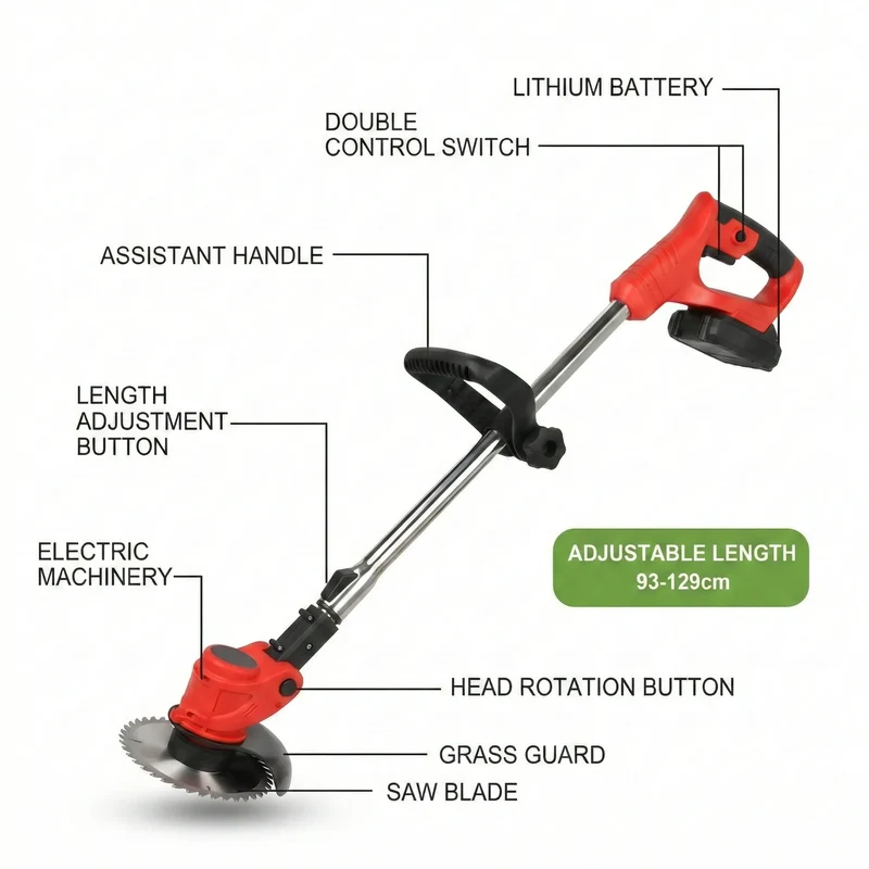 Draadloze Grastrimmer Oplaadbaar 24V 600W Telescopisch 92-122cm Metalen Mes Tuin Onkruidsnijder Gazon | Sansoti