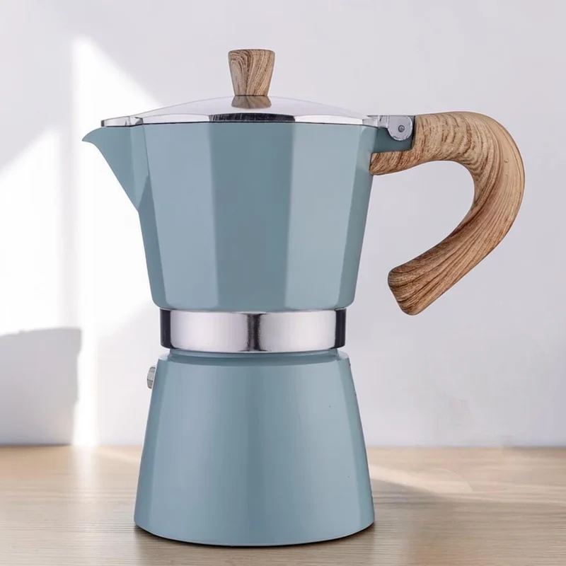 Espressokan Aluminium Blauw Moka Koffiemaker Stovetop 150ml 300ml Italiaans Design Koffiezetten Thuis | Sansoti