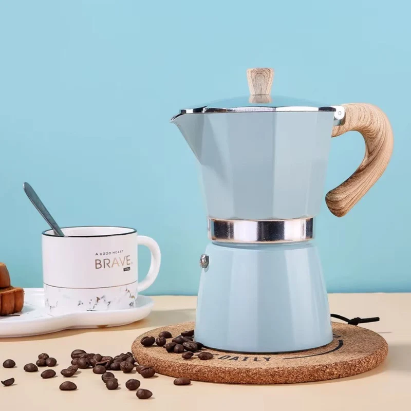 Espressokan Aluminium Blauw Moka Koffiemaker Stovetop 150ml 300ml Italiaans Design Koffiezetten Thuis | Sansoti
