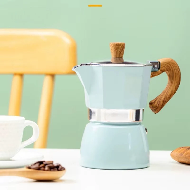 Espressokan Aluminium Blauw Moka Koffiemaker Stovetop 150ml 300ml Italiaans Design Koffiezetten Thuis | Sansoti