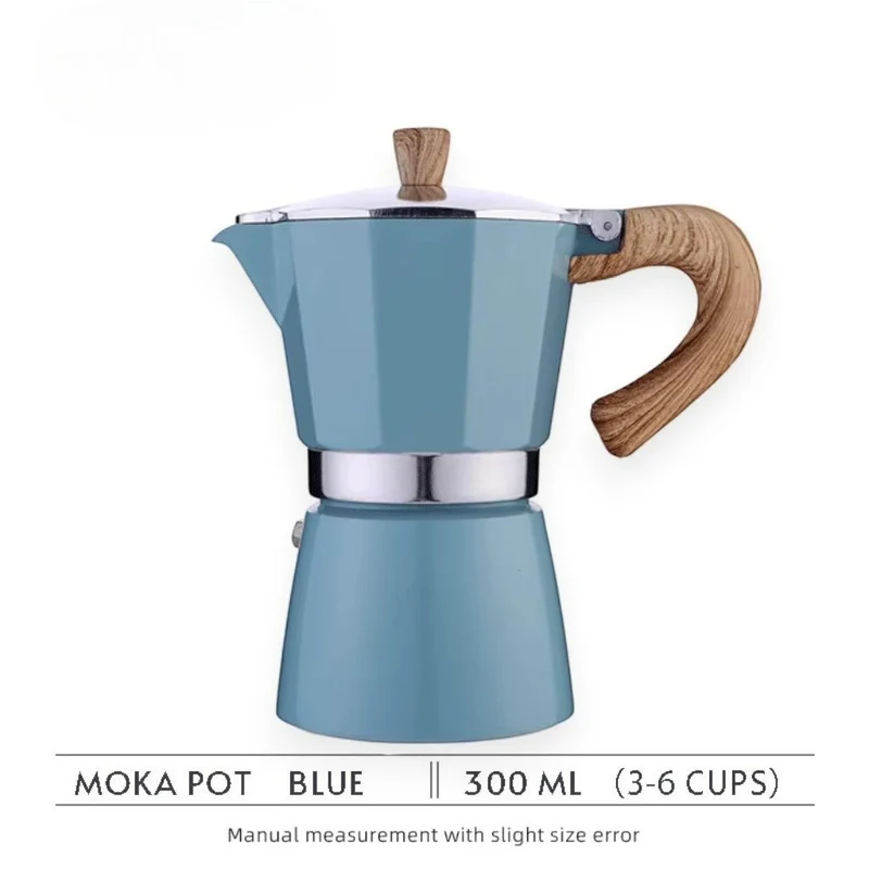 Espressokan Aluminium Blauw Moka Koffiemaker Stovetop 150ml 300ml Italiaans Design Koffiezetten Thuis | Sansoti