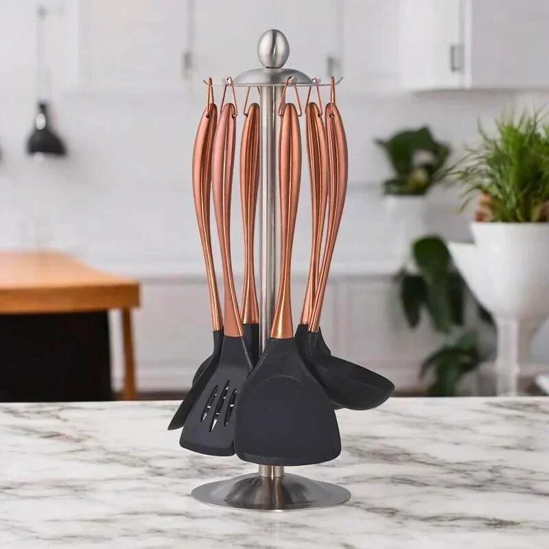 RVS Keukengereiset 6-delig Antiaanbak Zilver Goud Roségoud Ergonomische Handvatten Roerlepel Spatel Kookgerei | Sansoti