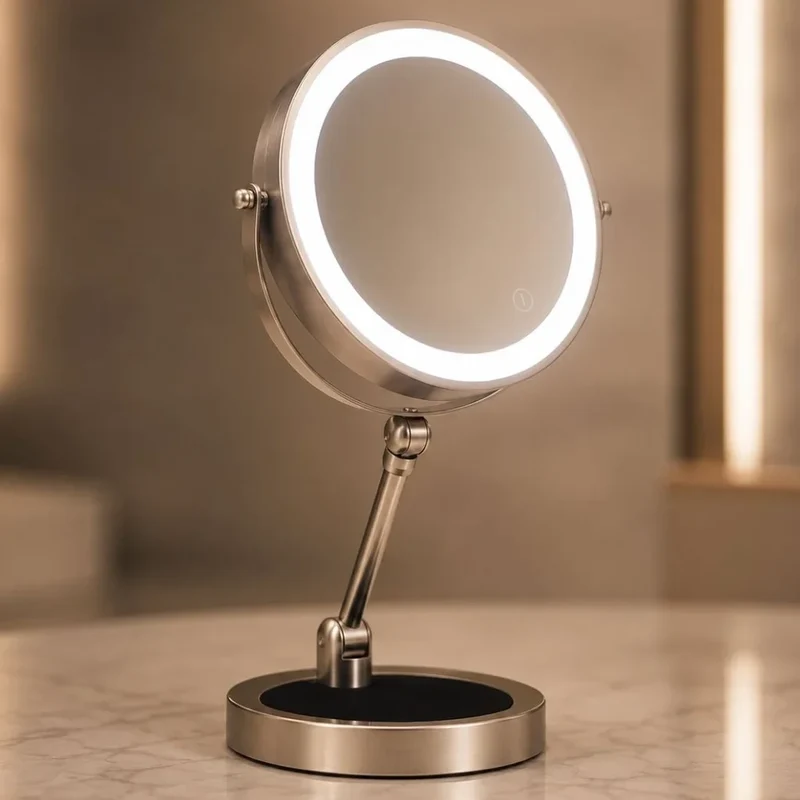 Verlichte Make-up Spiegel 10x Vergroting Dubbelzijdig LED Aanraakbediening Oplaadbaar Draaibaar voor Badkamer | Sansoti