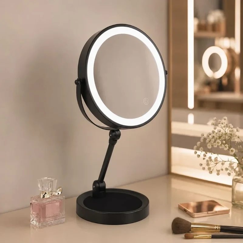 Verlichte Make-up Spiegel 10x Vergroting Dubbelzijdig LED Aanraakbediening Oplaadbaar Draaibaar voor Badkamer | Sansoti