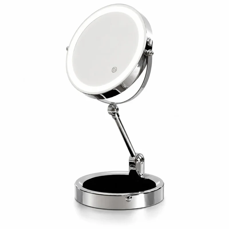 Verlichte Make-up Spiegel 10x Vergroting Dubbelzijdig LED Aanraakbediening Oplaadbaar Draaibaar voor Badkamer | Sansoti