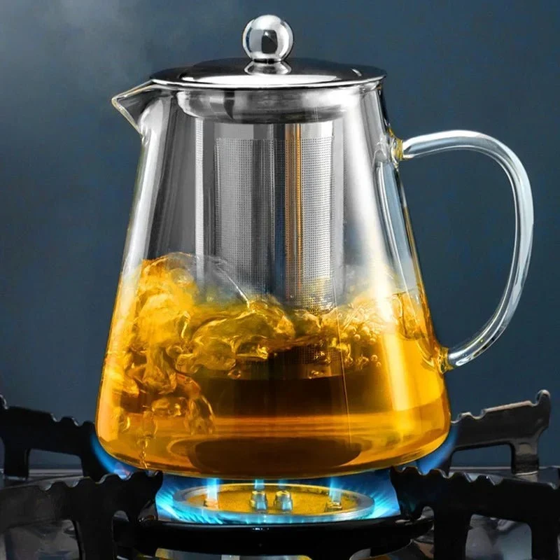 Glazen Theepot met RVS Theezeef 550ml 950ml 1300ml Hittebestendig Borosilicaatglas Transparant Thee Zetten | Sansoti