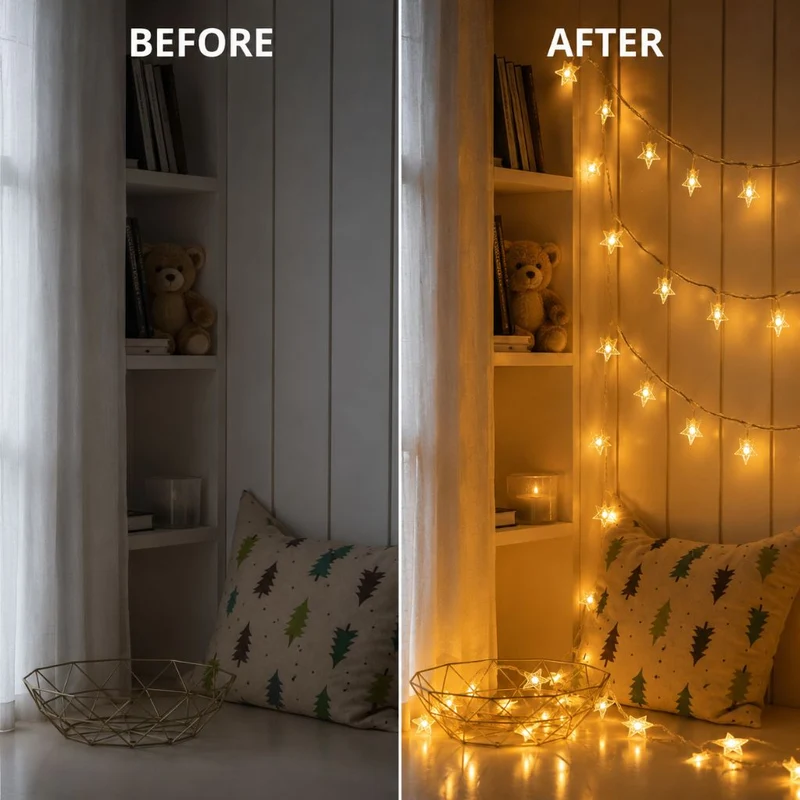 Batterij Fairy Lights Warm Wit LED Lichtsnoer Kinderkamer Babykamer Sfeerlicht Decoratie Sterren Nachtlampje | Sansoti