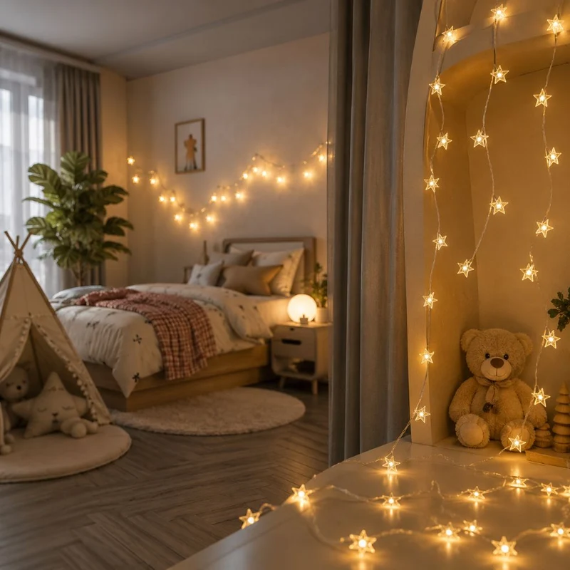 Batterij Fairy Lights Warm Wit LED Lichtsnoer Kinderkamer Babykamer Sfeerlicht Decoratie Sterren Nachtlampje | Sansoti