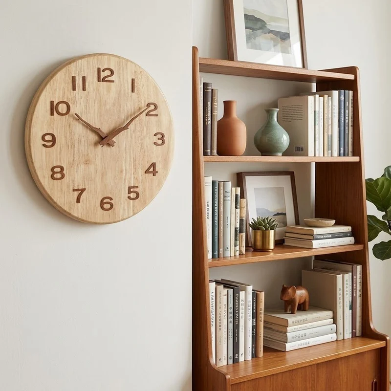 Stille Houten Wandklok Scandinavische Stijl Woonkamer Slaapkamer Decoratie Natuurlijk Hout Interieur | Sansoti