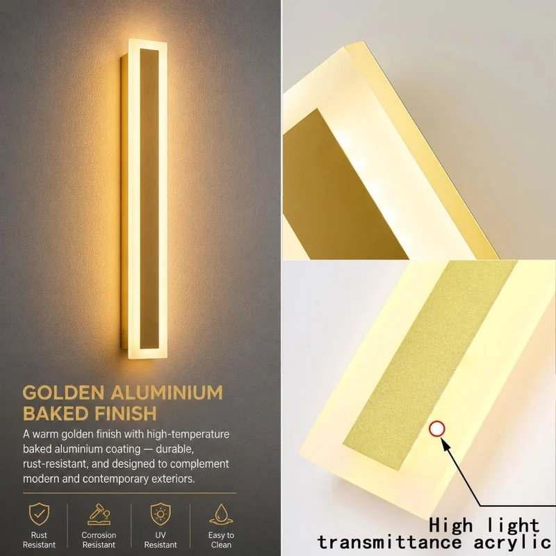 Buitenwandlamp LED Goud IP65 Waterdicht Dimbaar 30-120cm Lineair Design Modern Gevellicht Tuinverlichting Terras | Sansoti