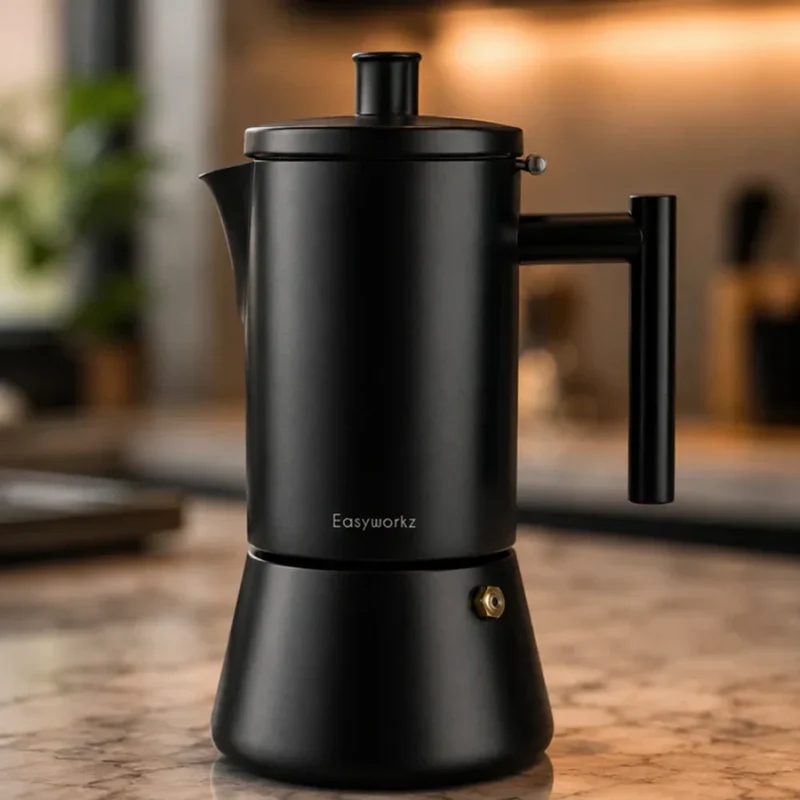 Zwarte RVS Espresso Percolator 200-500ml Inductie Compatibel Koffiemaker Italiaanse Mokka Pot Thuis Kantoor | Sansoti
