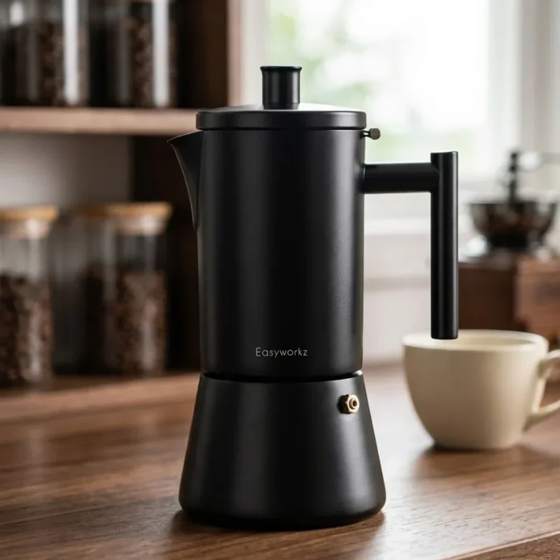 Zwarte RVS Espresso Percolator 200-500ml Inductie Compatibel Koffiemaker Italiaanse Mokka Pot Thuis Kantoor | Sansoti