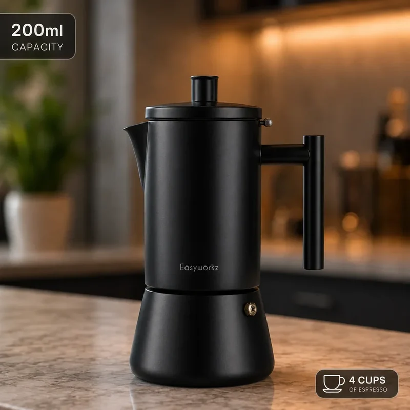 Zwarte RVS Espresso Percolator 200-500ml Inductie Compatibel Koffiemaker Italiaanse Mokka Pot Thuis Kantoor | Sansoti