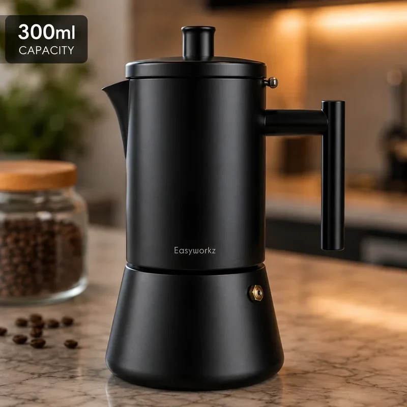 Zwarte RVS Espresso Percolator 200-500ml Inductie Compatibel Koffiemaker Italiaanse Mokka Pot Thuis Kantoor | Sansoti