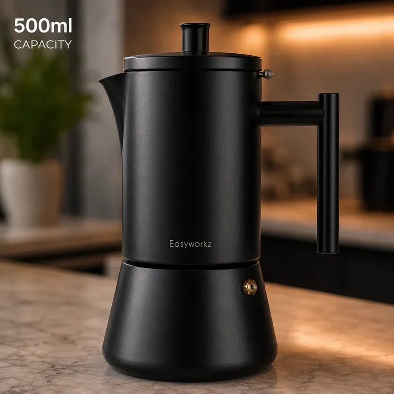 Zwarte RVS Espresso Percolator 200-500ml Inductie Compatibel Koffiemaker Italiaanse Mokka Pot Thuis Kantoor | Sansoti