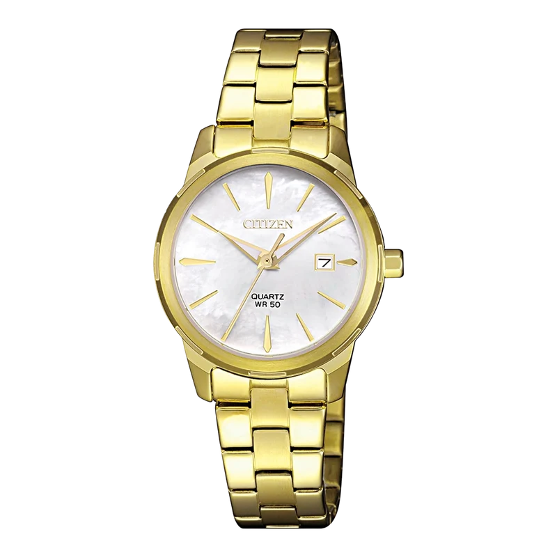 Citizen EU6072-56D Elegance Damenuhr Weiß • Quarzwerk mit Datumsanzeige • Goldfarben