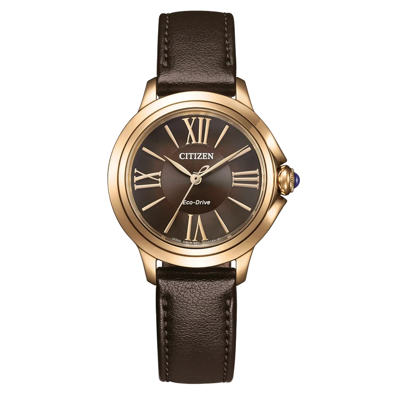 Citizen Ceci EM1163-09X Damenuhr Roségold • Eco-Drive Saphirglas • Apfelarmband Braun