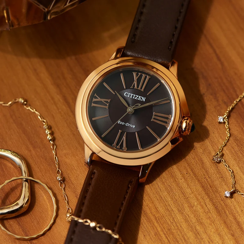 Citizen Ceci EM1163-09X Damenuhr Roségold • Eco-Drive Saphirglas • Apfelarmband Braun