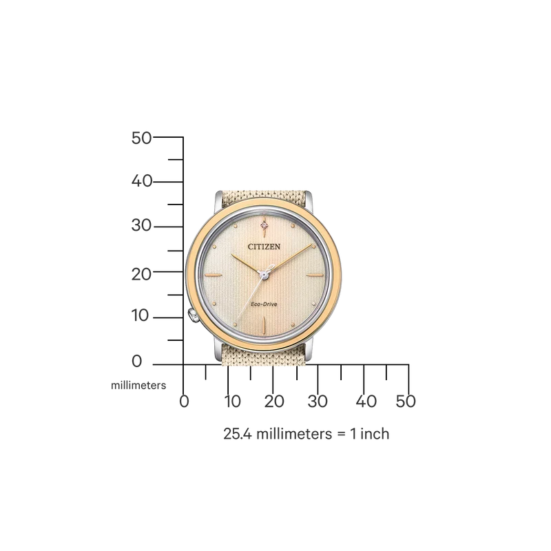 Citizen Ambiluna EM1006-40A Damen Armbanduhr Beige • Eco-Drive Saphirglas • Bicolor Roségold