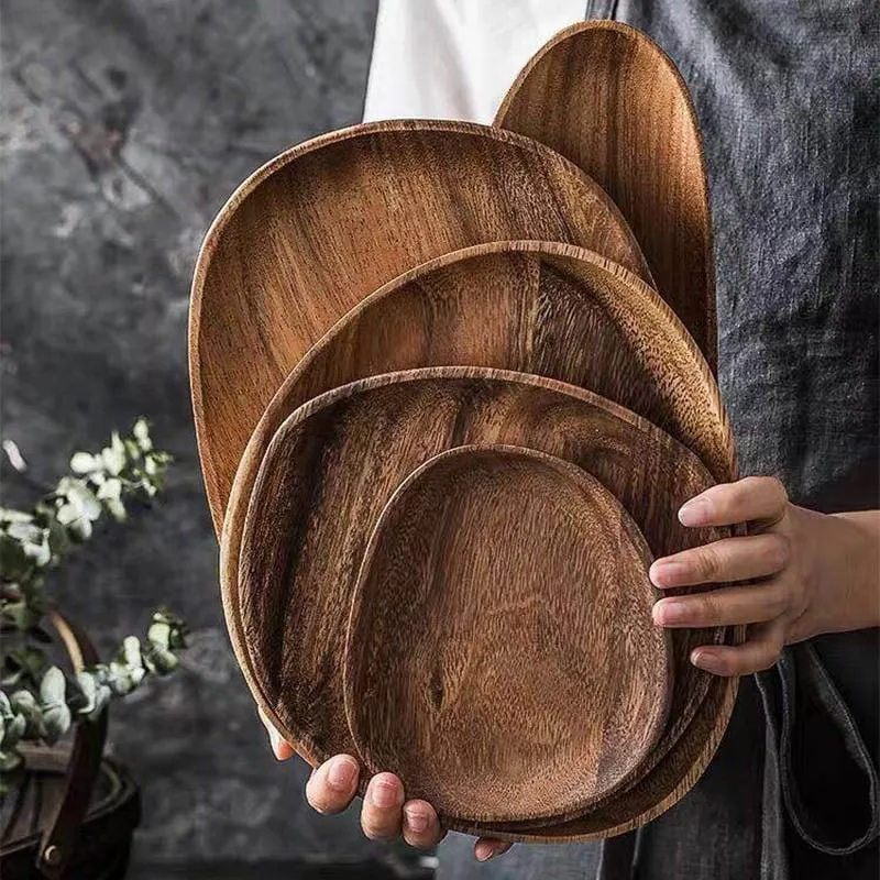 Houten Serveerplank Acacia Rechthoekig Ovaal Rond Hapjesplank Snijplank Ontbijt Diner Keuken Tafel Serving | Sansoti