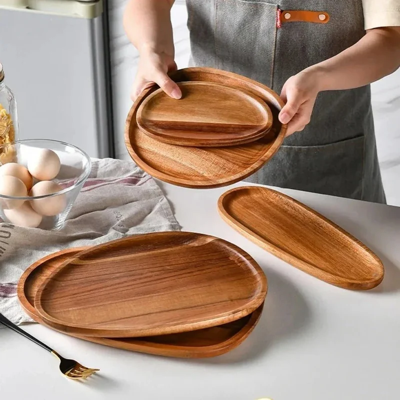 Houten Serveerplank Acacia Rechthoekig Ovaal Rond Hapjesplank Snijplank Ontbijt Diner Keuken Tafel Serving | Sansoti
