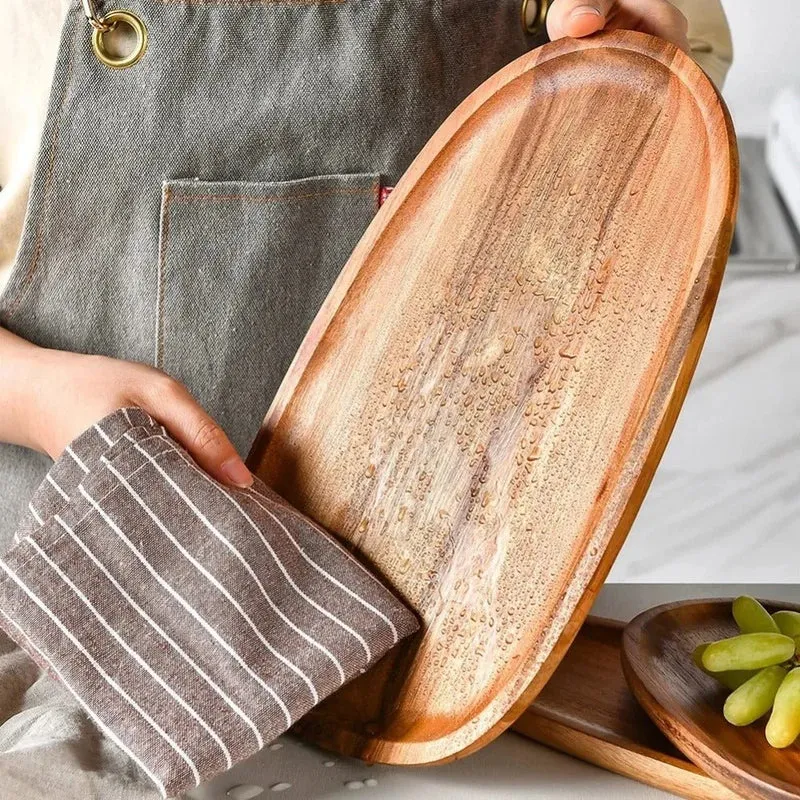Houten Serveerplank Acacia Rechthoekig Ovaal Rond Hapjesplank Snijplank Ontbijt Diner Keuken Tafel Serving | Sansoti