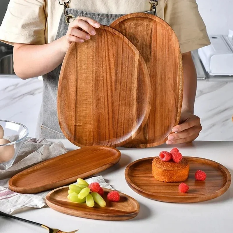 Houten Serveerplank Acacia Rechthoekig Ovaal Rond Hapjesplank Snijplank Ontbijt Diner Keuken Tafel Serving | Sansoti