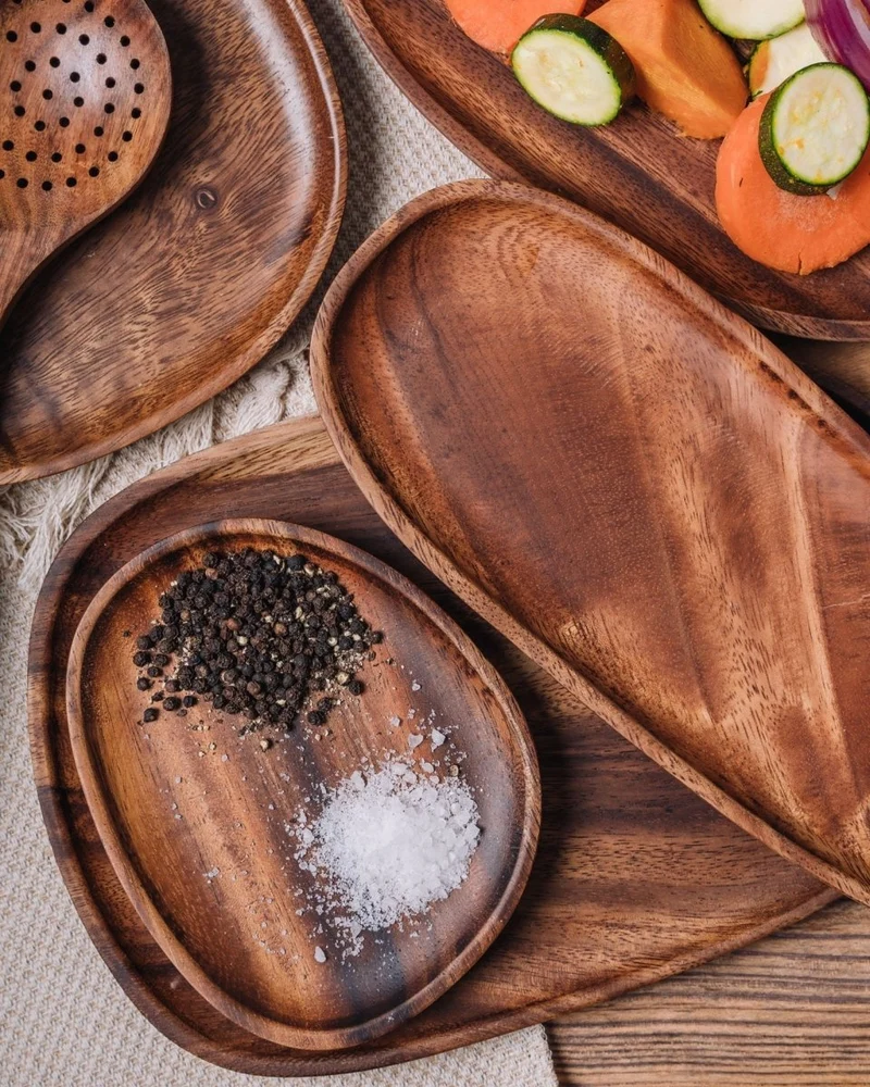 Houten Serveerplank Acacia Rechthoekig Ovaal Rond Hapjesplank Snijplank Ontbijt Diner Keuken Tafel Serving | Sansoti