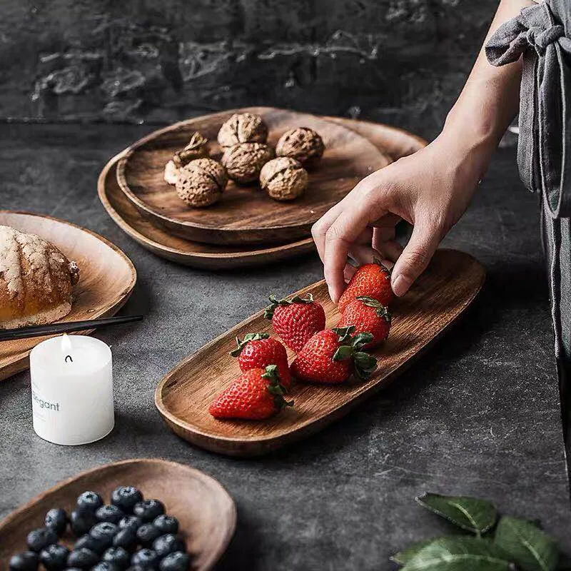 Houten Serveerplank Acacia Rechthoekig Ovaal Rond Hapjesplank Snijplank Ontbijt Diner Keuken Tafel Serving | Sansoti