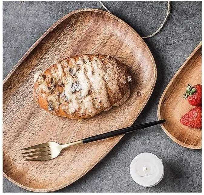 Houten Serveerplank Acacia Rechthoekig Ovaal Rond Hapjesplank Snijplank Ontbijt Diner Keuken Tafel Serving | Sansoti
