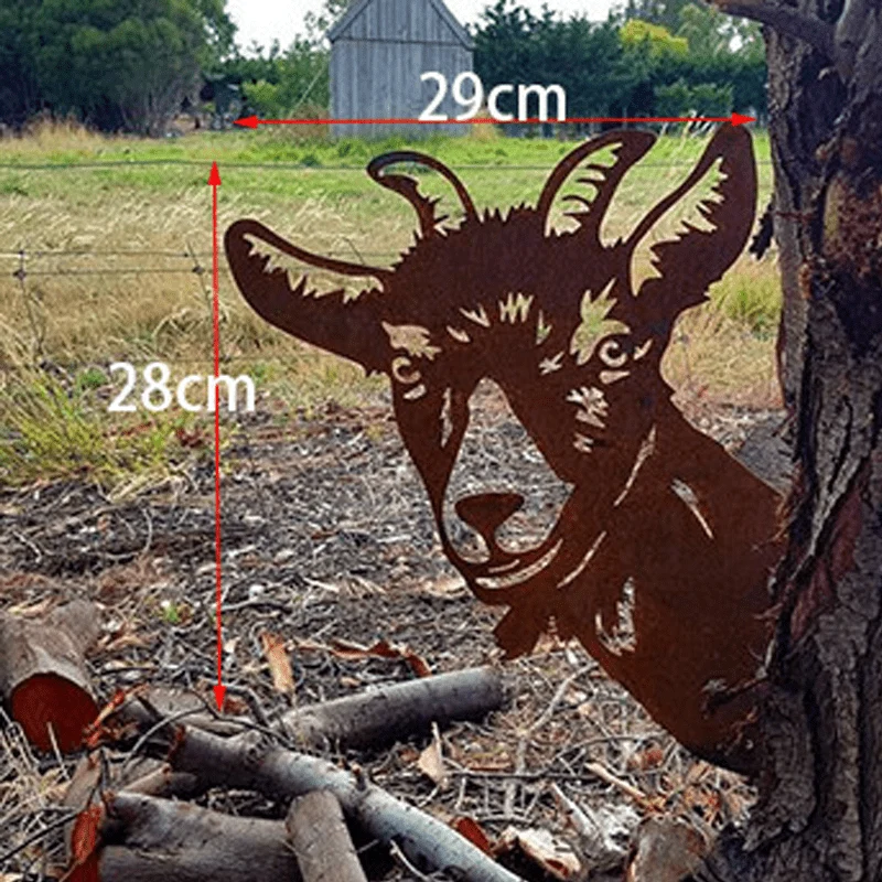 Metalen Boerderijdier Wanddecoratie 28x29cm Bruin Ijzer Tuinornament Rustiek Buitendecor Handgemaakt | Sansoti