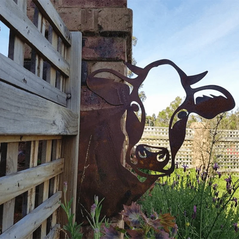 Metalen Boerderijdier Wanddecoratie 28x29cm Bruin Ijzer Tuinornament Rustiek Buitendecor Handgemaakt | Sansoti