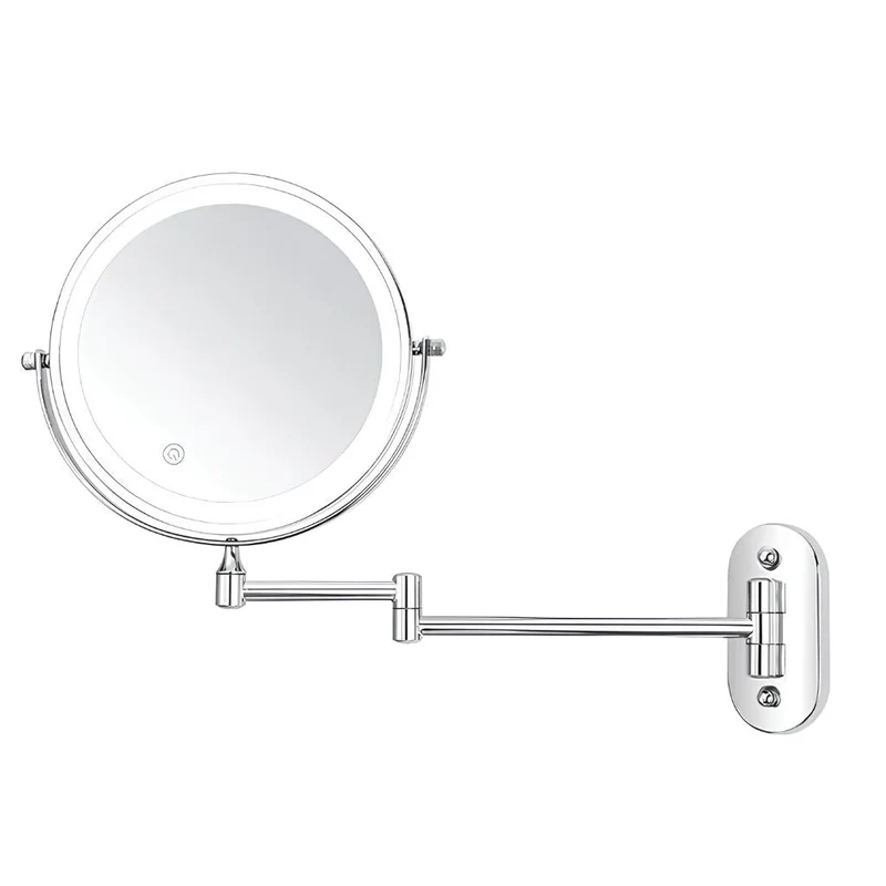Zilverkleurige Wandspiegel met LED-verlichting en Vergroting voor Badkamer Make-up Verzorging en Scheren | Sansoti