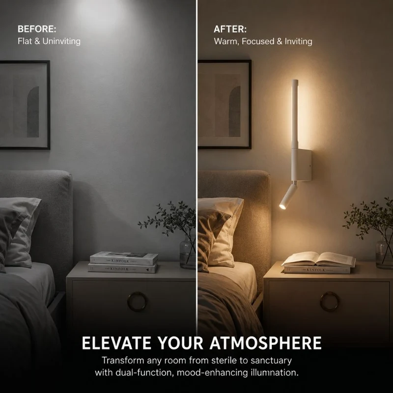 Wandlamp Slaapkamer met Draaibare Leeslamp 345° Rotatie Zwart Wit Aluminium Indirect Licht Moderne Verlichting | Sansoti
