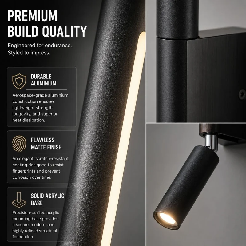 Wandlamp Slaapkamer met Draaibare Leeslamp 345° Rotatie Zwart Wit Aluminium Indirect Licht Moderne Verlichting | Sansoti