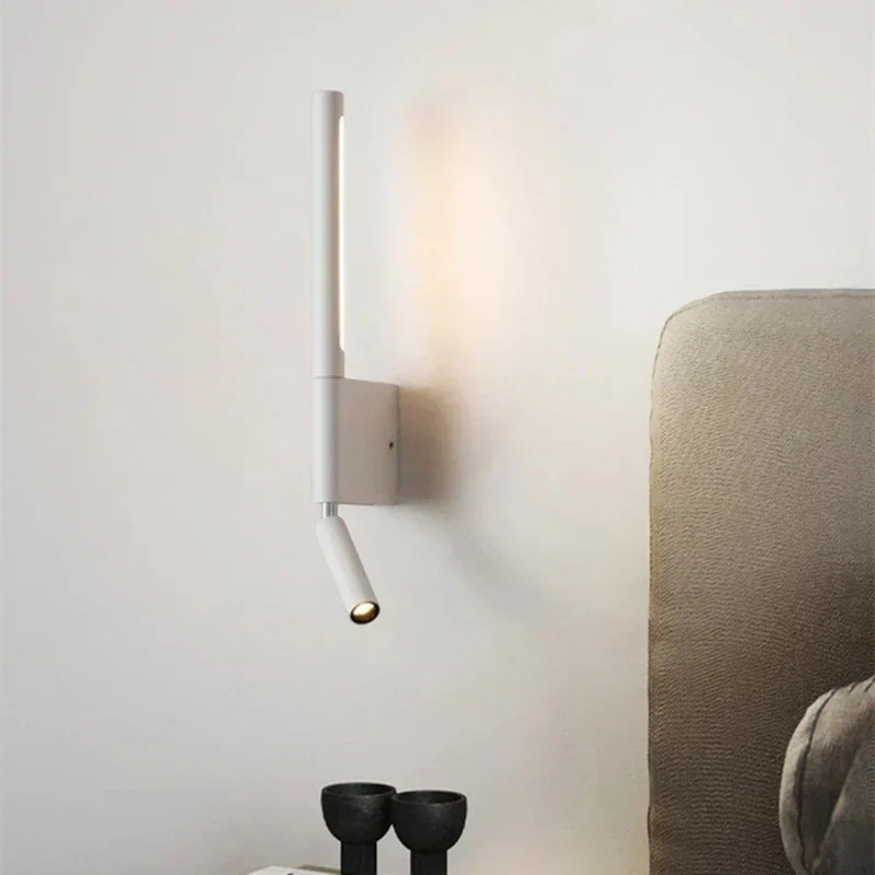 Wandlamp Slaapkamer met Draaibare Leeslamp 345° Rotatie Zwart Wit Aluminium Indirect Licht Moderne Verlichting | Sansoti
