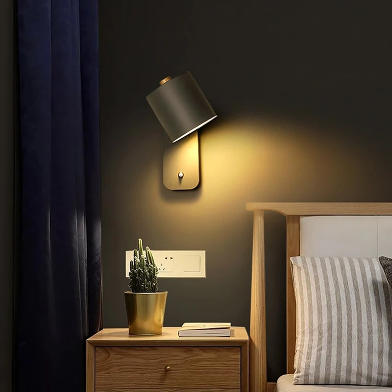 Wandlamp Hout Metaal Verstelbare Kap Schakelaar E27 Fitting Nordic Design Slaapkamer Hal Leesverlichting | Sansoti