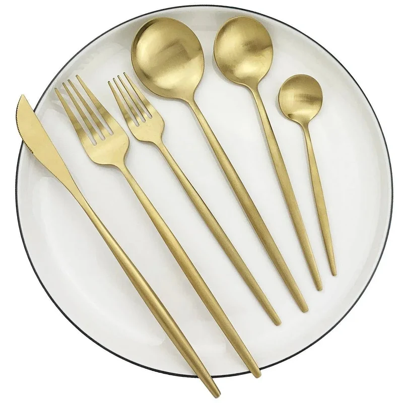 Bestek Set 30-delig Mat RVS Minimalistisch Design Dinerbestek Lepels Vorken Messen Vaatwasserbestendig Keuken | Sansoti