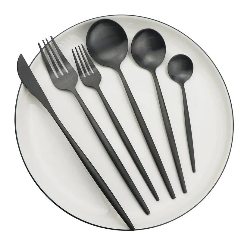 Bestek Set 30-delig Mat RVS Minimalistisch Design Dinerbestek Lepels Vorken Messen Vaatwasserbestendig Keuken | Sansoti