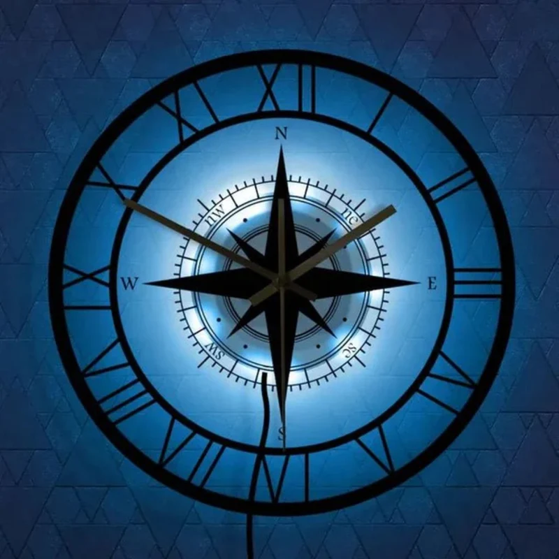 Wandklok Kompas Transparant 30cm Stil Uurwerk Maritiem Design Windstreek Decoratie Woonkamer Keuken Nautisch | Sansoti