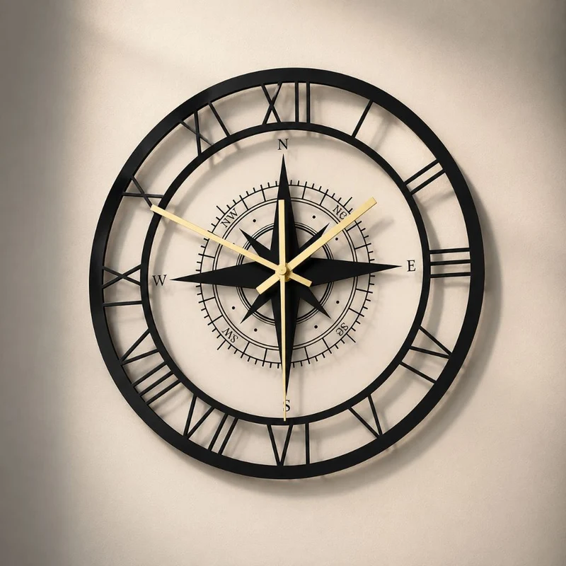Wandklok Kompas Transparant 30cm Stil Uurwerk Maritiem Design Windstreek Decoratie Woonkamer Keuken Nautisch | Sansoti