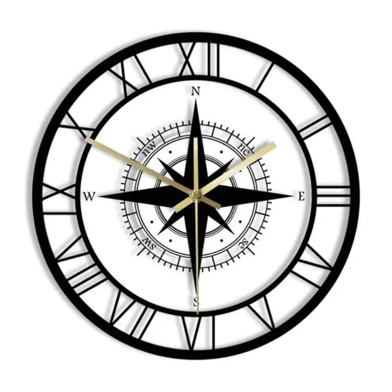 Wandklok Kompas Transparant 30cm Stil Uurwerk Maritiem Design Windstreek Decoratie Woonkamer Keuken Nautisch | Sansoti