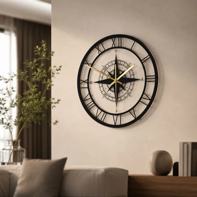 Wandklok Kompas Transparant 30cm Stil Uurwerk Maritiem Design Windstreek Decoratie Woonkamer Keuken Nautisch | Sansoti